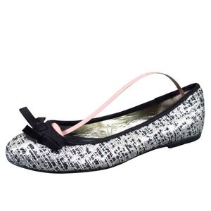 Report Luna Women Ballet Flats Size 6.5 Black Silver Tweed Bow Dressy